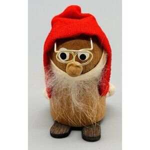 Kurt Adler Wooden Gnome Elf Troll with Glasses Beard Skiing Figurine 2.5 inch